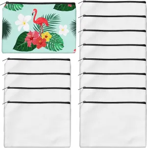 12Pcs Sublimation Blank Canvas Makeup Bags, Bulk Blank DIY Heat Transfer Cosmetic Makeup Bags w/Black Zipper for Bridesmaid Makeup Bag Travel Toiletry Pouch Storage