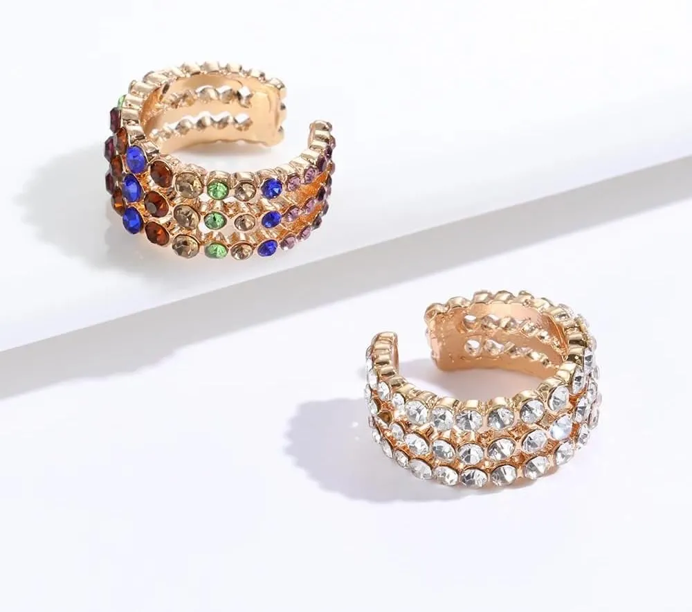 14K Gold Filled Circle Earrings For Women - Small C Shape Crystal Earring Colorful Rhinestone Clip Earring Cubic Zirconia Ear Cuff No Piercing, Gold Oval Hoop Earrings