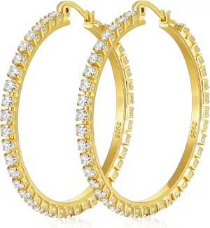 14K Gold Hoops Earrings for Women Large Rhinestone Hoop Earrings Lightweight Hypoallergenic Big Gold Cubic Zirconia Earring Thin Rhinestone Hoops Jewelry Gifts