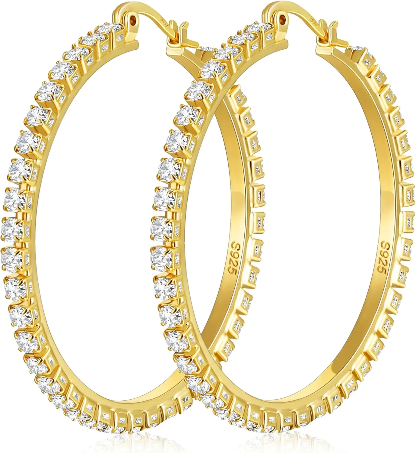 14K Gold Hoops Earrings for Women Large Rhinestone Hoop Earrings Lightweight Hypoallergenic Big Gold Cubic Zirconia Earring Thin Rhinestone Hoops Jewelry Gifts