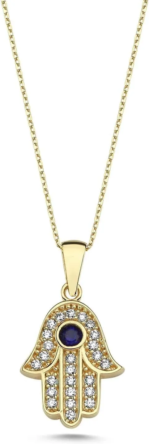 14k Solid Gold Dainty Necklace, Yellow Gold Pendant, Hand of Fatima Necklace, Gold Necklace for Women | 18''