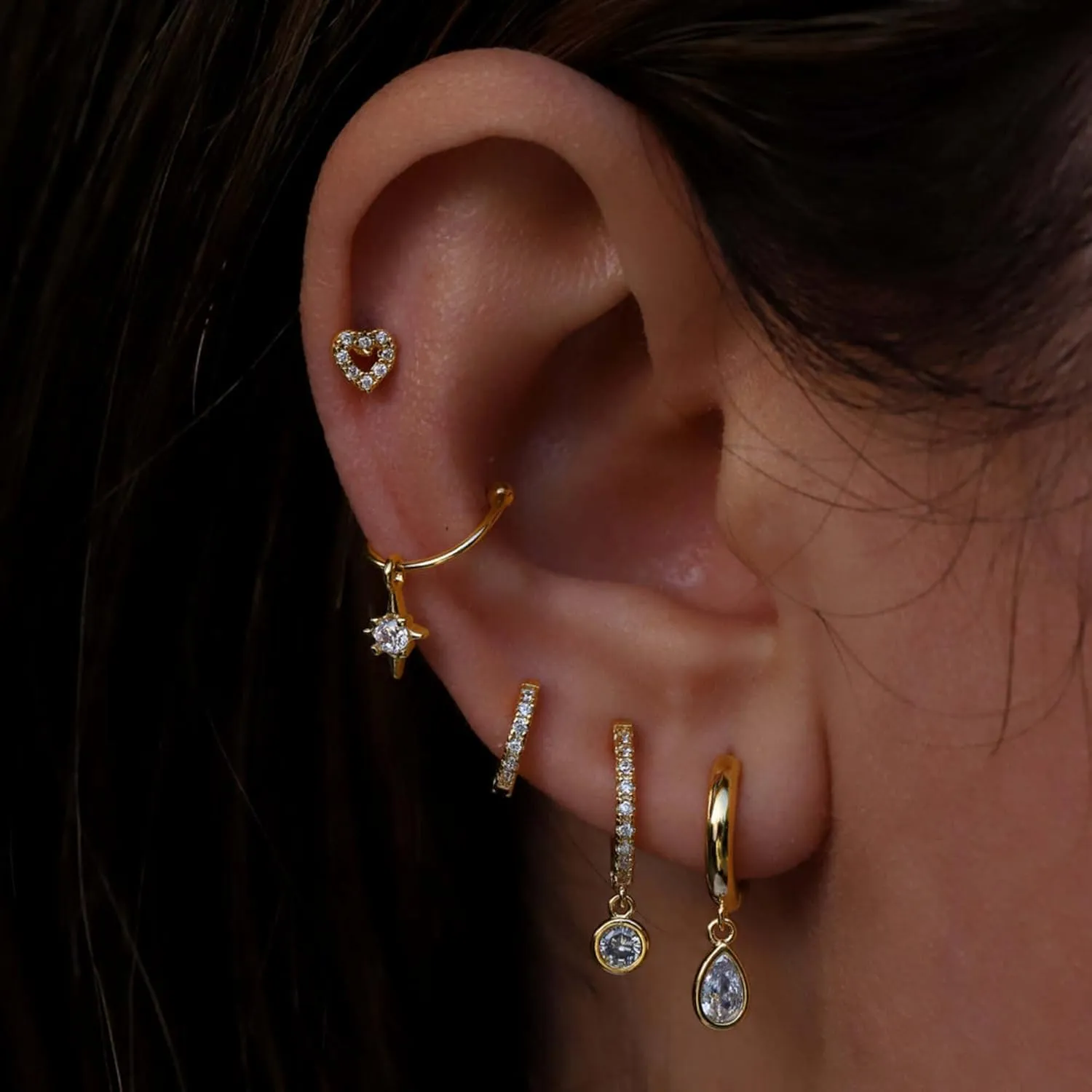 14K Solid Hoops Earrings/Bezel Diamond (0.42ct) Dangle Earrings/Tiny Hoop Earrings/Small Diamond Hoops/Diamond Huggie Hoop Earrings/Gift For Her.
