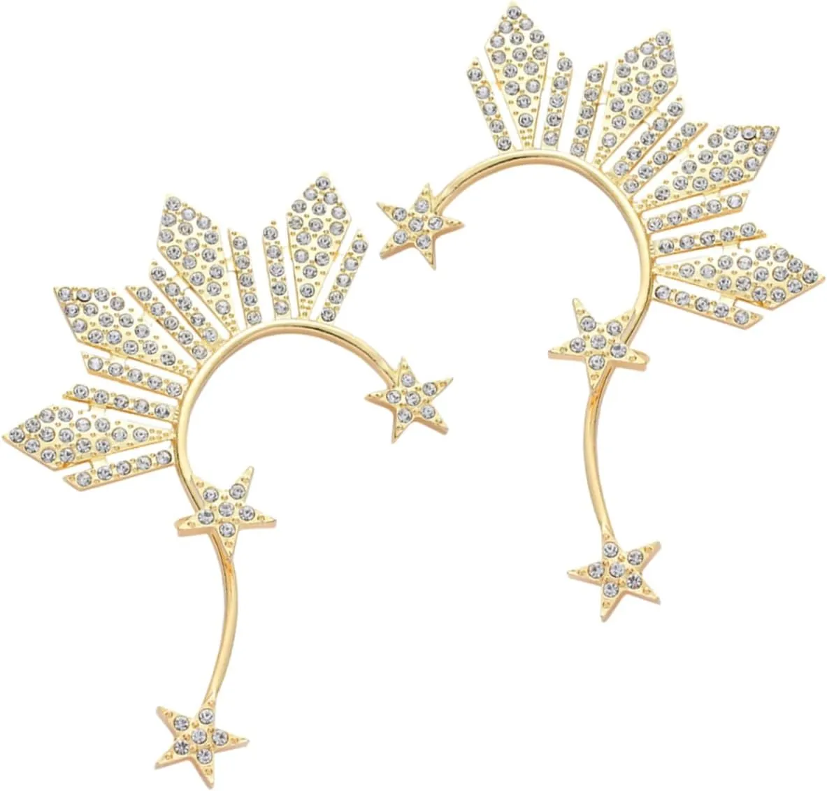 1Pair Star Cuff Earrings for Women Non Piercing Ear with Rhinestones Clip Design Stylish Cartilage Wrap Earrings for Ear