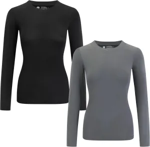 2 Pack Women's Long Sleeve Basic T-Shirts Fall Slim Fit Tops Round Neck Fashion T-Shirts