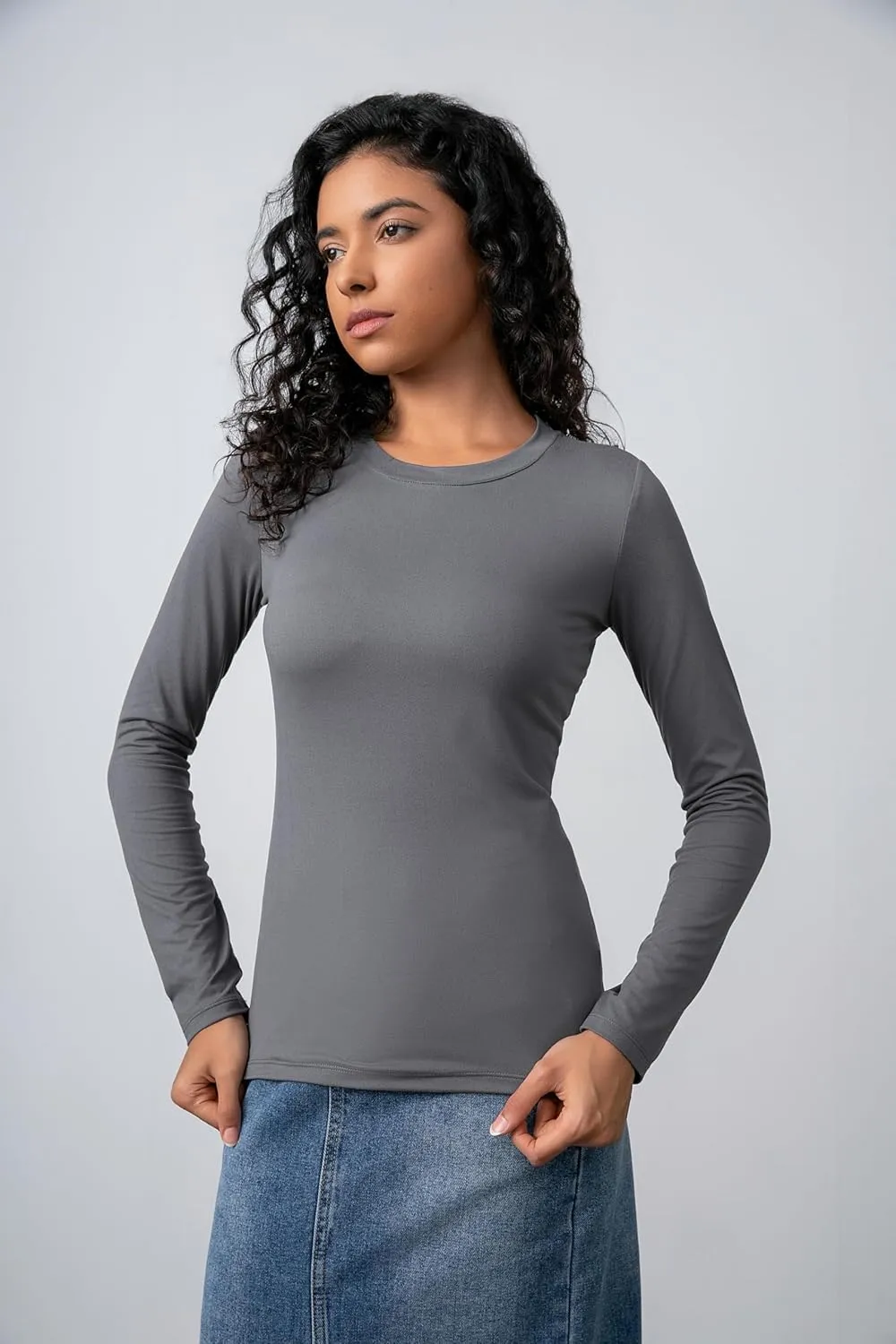 2 Pack Women's Long Sleeve Basic T-Shirts Fall Slim Fit Tops Round Neck Fashion T-Shirts