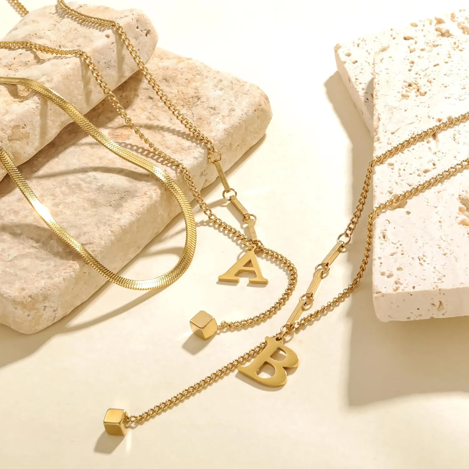 2-Pcs Initial Necklaces for Women  Trendy Gold Layered Necklaces Adjustable 14K Gold Plated Jewelry Y-Necklaces Gift for Her