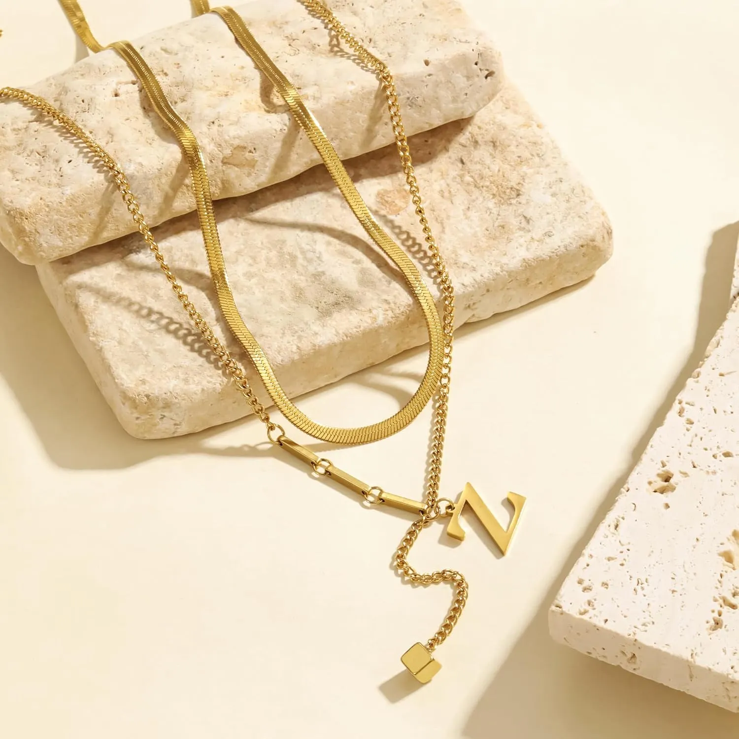 2-Pcs Initial Necklaces for Women  Trendy Gold Layered Necklaces Adjustable 14K Gold Plated Jewelry Y-Necklaces Gift for Her