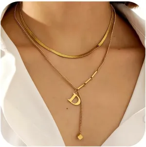 2-Pcs Initial Necklaces for Women  Trendy Gold Layered Necklaces Adjustable 14K Gold Plated Jewelry Y-Necklaces Gift for Her
