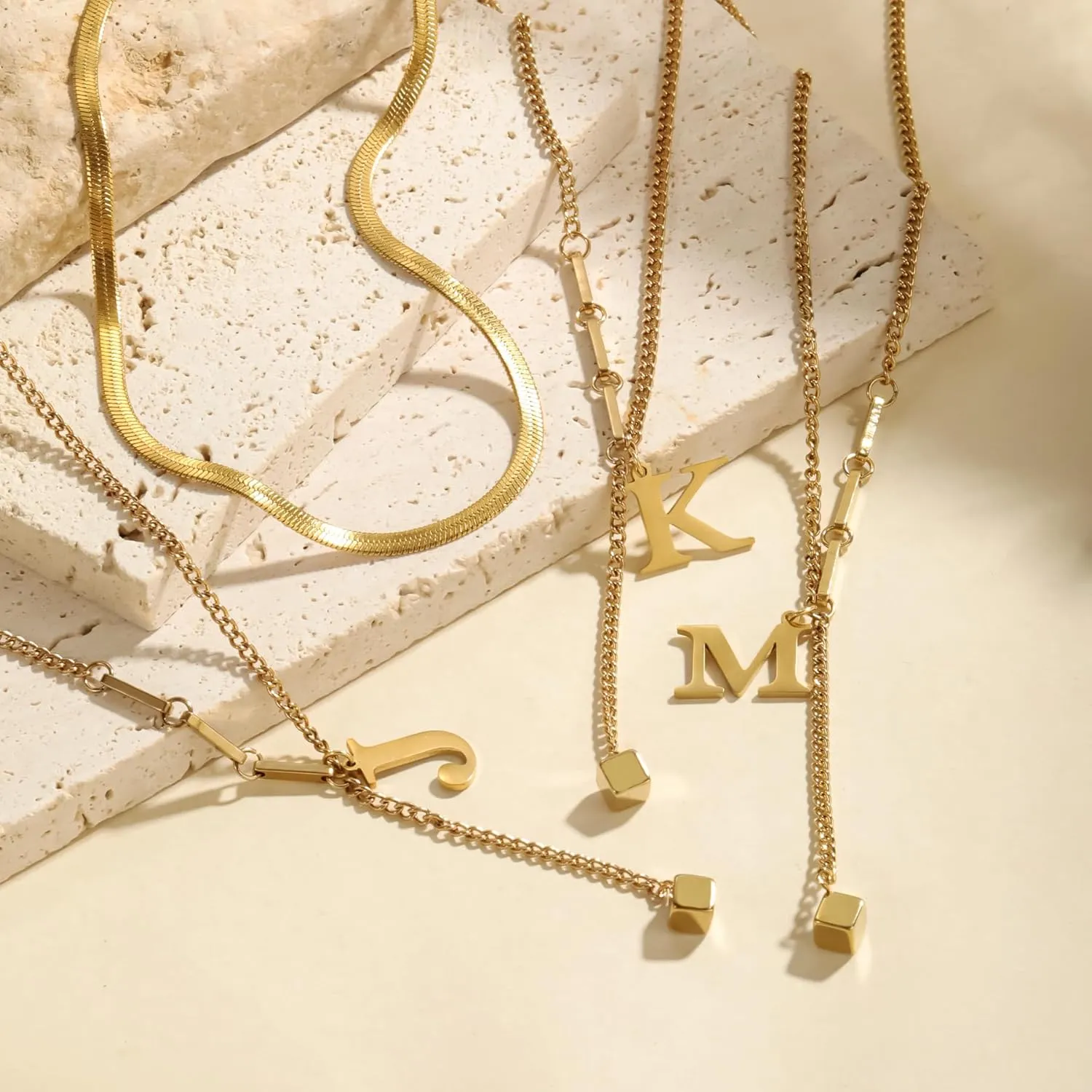 2-Pcs Initial Necklaces for Women  Trendy Gold Layered Necklaces Adjustable 14K Gold Plated Jewelry Y-Necklaces Gift for Her