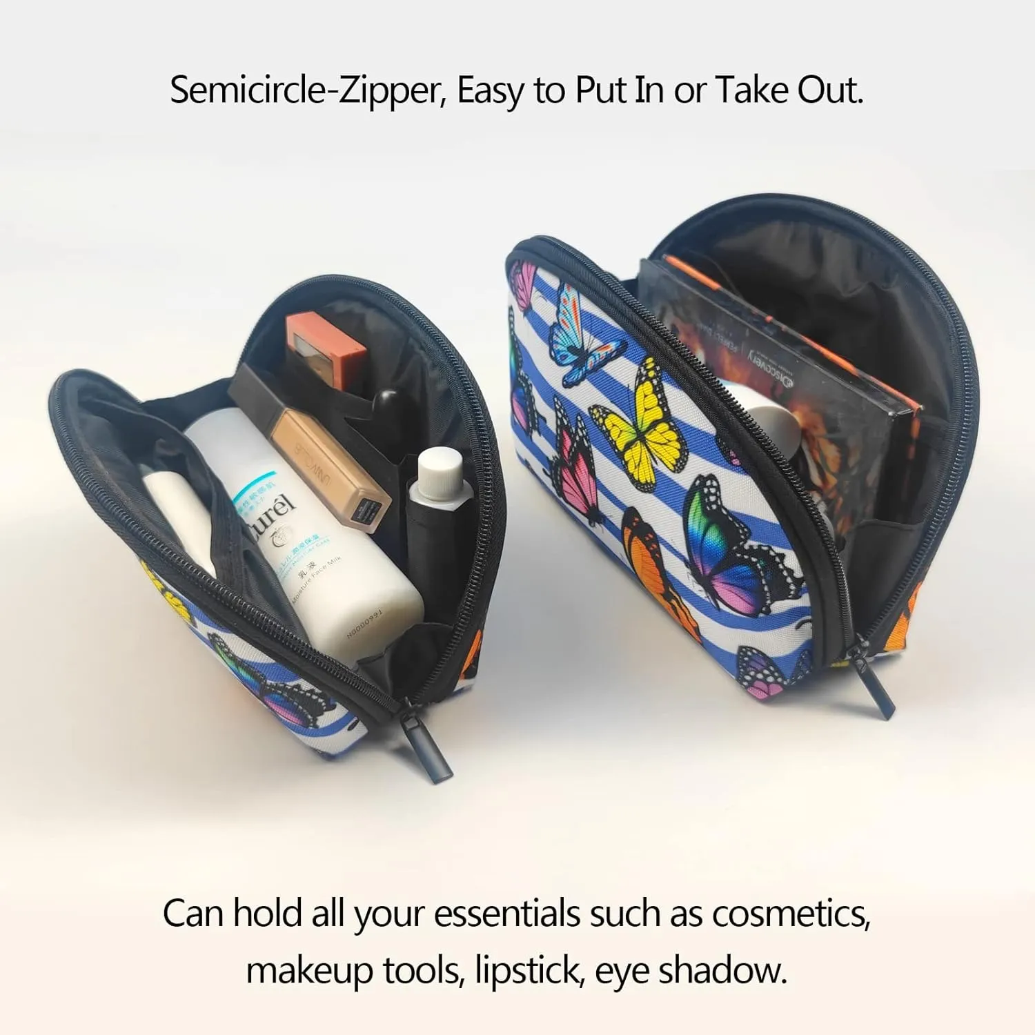 2 PCS Waterproof Travel Makeup Bag Portable Cosmetic Pouch Organizer for Women Butterfly