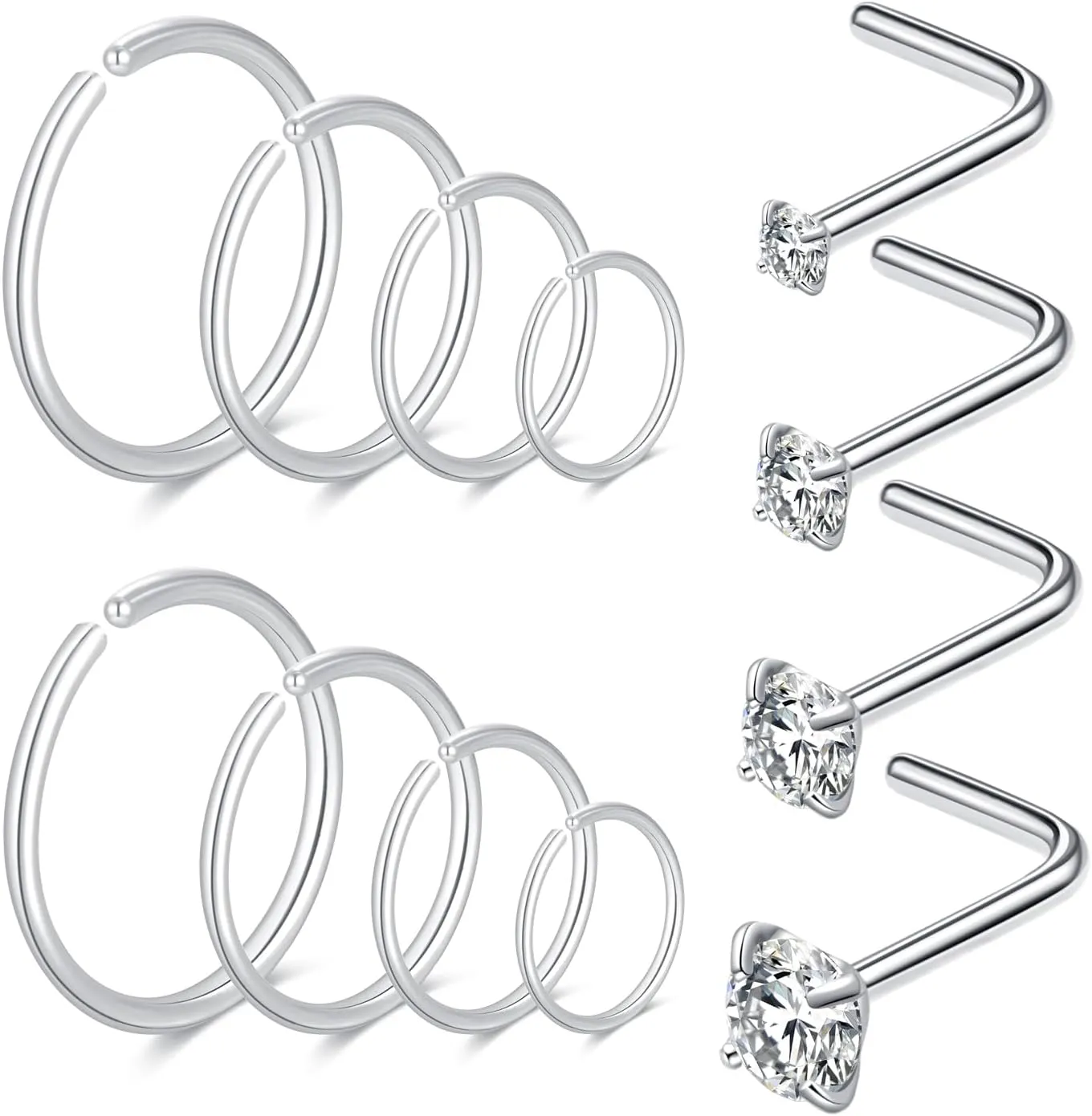 24Pcs 20 Gauge Nose Piercings Nose Rings Hoops for Women Men 316L Surgical Steel Cartilage Helix Tragus Hoop Earrings Lip Rings Septum Rings Clip on Real Nose Rings Bendable 6mm 8mm 10mm 12mm Fake Nose Ring Fake Septum Piercings