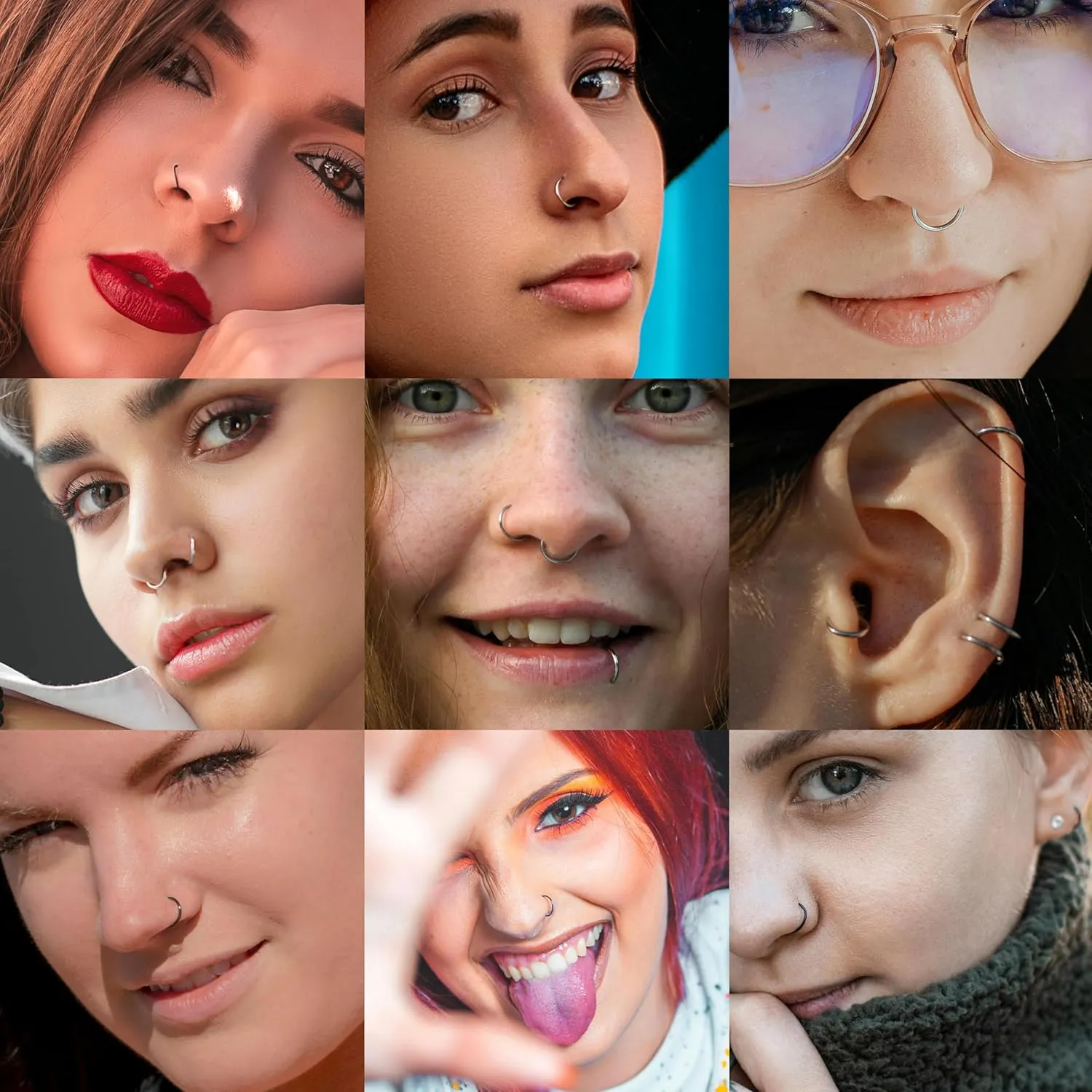 24Pcs 20 Gauge Nose Piercings Nose Rings Hoops for Women Men 316L Surgical Steel Cartilage Helix Tragus Hoop Earrings Lip Rings Septum Rings Clip on Real Nose Rings Bendable 6mm 8mm 10mm 12mm Fake Nose Ring Fake Septum Piercings