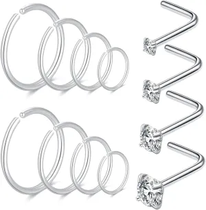 24Pcs 20 Gauge Nose Piercings Nose Rings Hoops for Women Men 316L Surgical Steel Cartilage Helix Tragus Hoop Earrings Lip Rings Septum Rings Clip on Real Nose Rings Bendable 6mm 8mm 10mm 12mm Fake Nose Ring Fake Septum Piercings