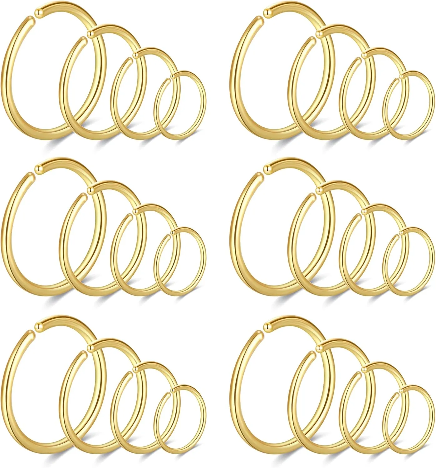 24Pcs 20 Gauge Nose Piercings Nose Rings Hoops for Women Men 316L Surgical Steel Cartilage Helix Tragus Hoop Earrings Lip Rings Septum Rings Clip on Real Nose Rings Bendable 6mm 8mm 10mm 12mm Fake Nose Ring Fake Septum Piercings