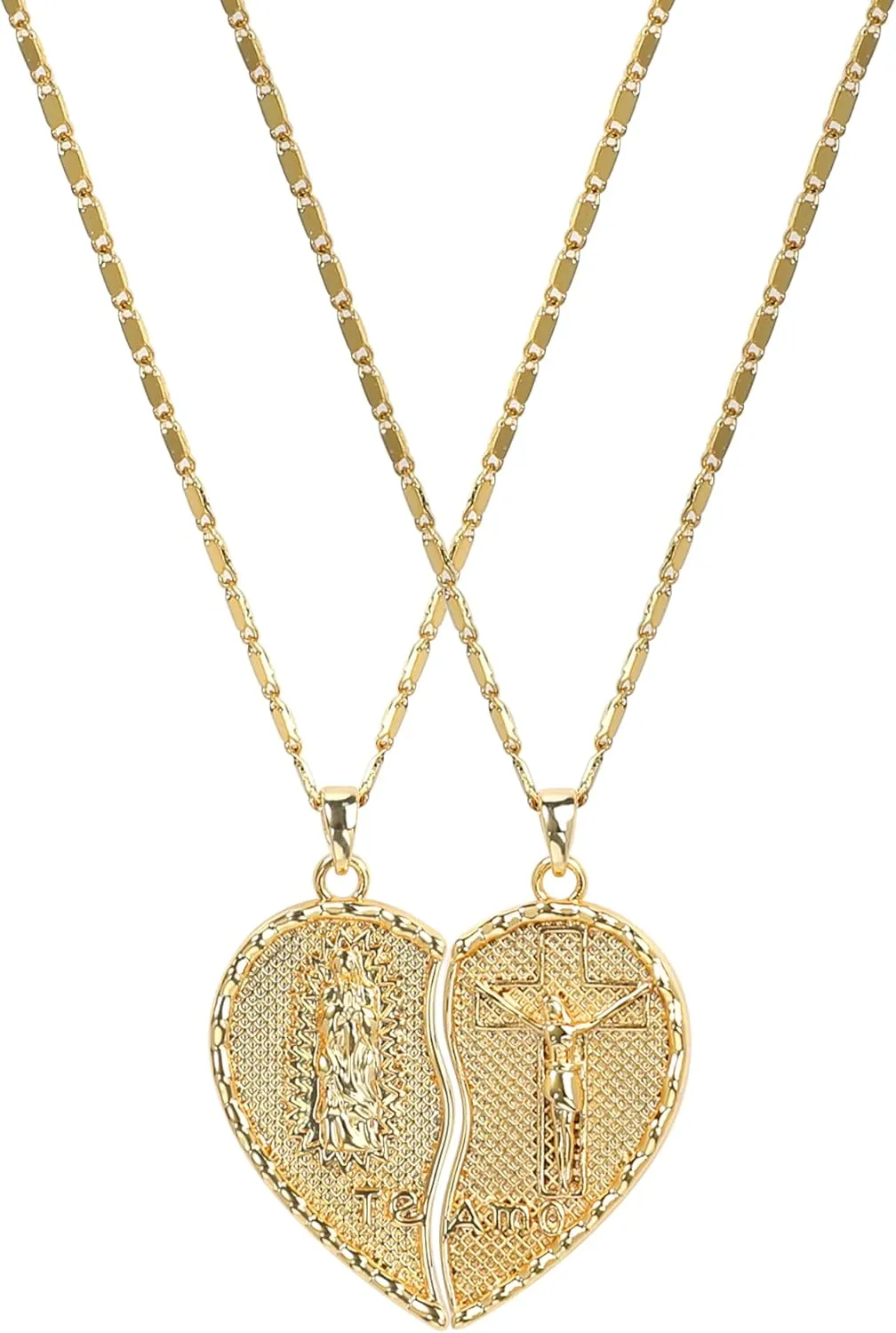 2Pcs 14K Gold Plated Virgin Mary Pendant Necklace for Women Catholic Religious Christian Jewelry for Her