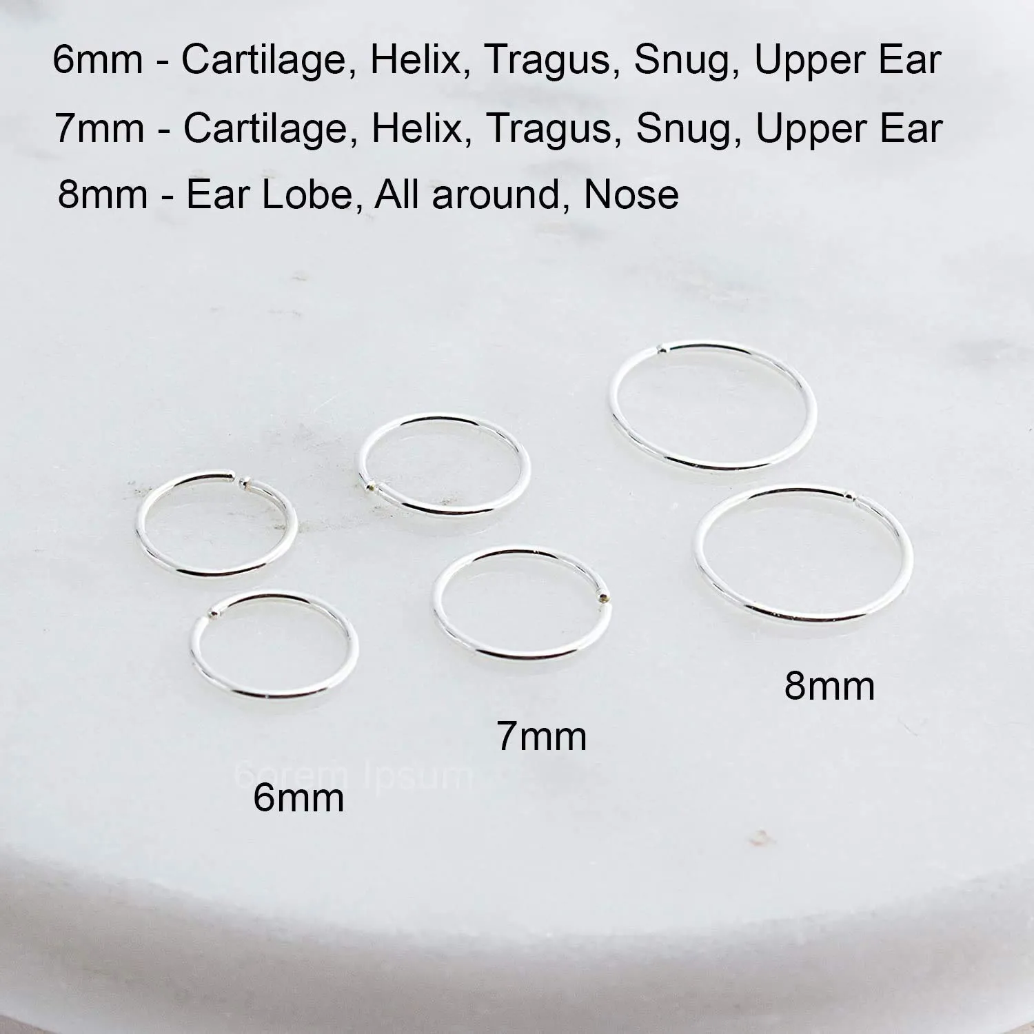 3 Pairs Set Gold, Sterling Silver Tiny Hoop Earrings for Women Cartilage Nose Septum Helix Tragus Rings Multiple Piercing Jewelry, Hypoallergenic (7-8-9mm Set of 3 Pairs | 22 GA, Silver 935)