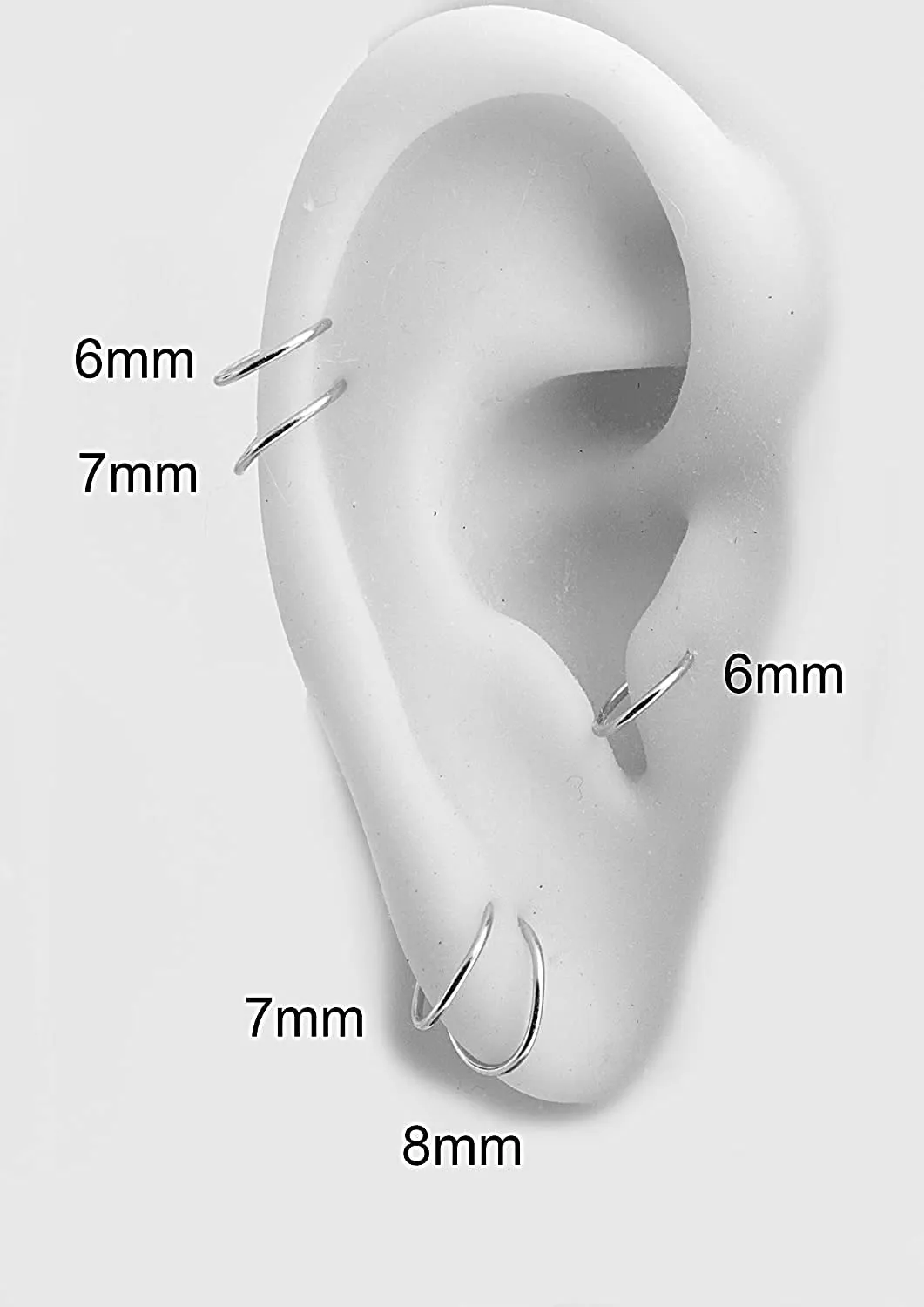3 Pairs Set Gold, Sterling Silver Tiny Hoop Earrings for Women Cartilage Nose Septum Helix Tragus Rings Multiple Piercing Jewelry, Hypoallergenic (7-8-9mm Set of 3 Pairs | 22 GA, Silver 935)