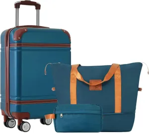 3-Piece Luggage Sets with Duffel Bag & Toiletry Bag, Hardshell ABS Suitcases with Double Spinner Wheels, Lightweight Travel Suitcase Set with TSA Lock for Men and Women (Blue)