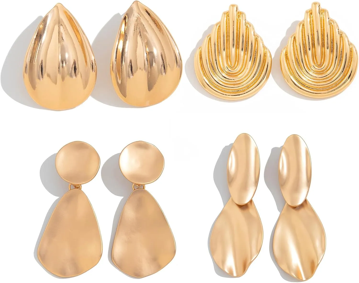 4 Pairs Dangle Earrings for Women Gold Geometric Earrings Teardrop Chunky Gold Statement Drop Earrings Set for Women Birthday Party Gift Jewelry