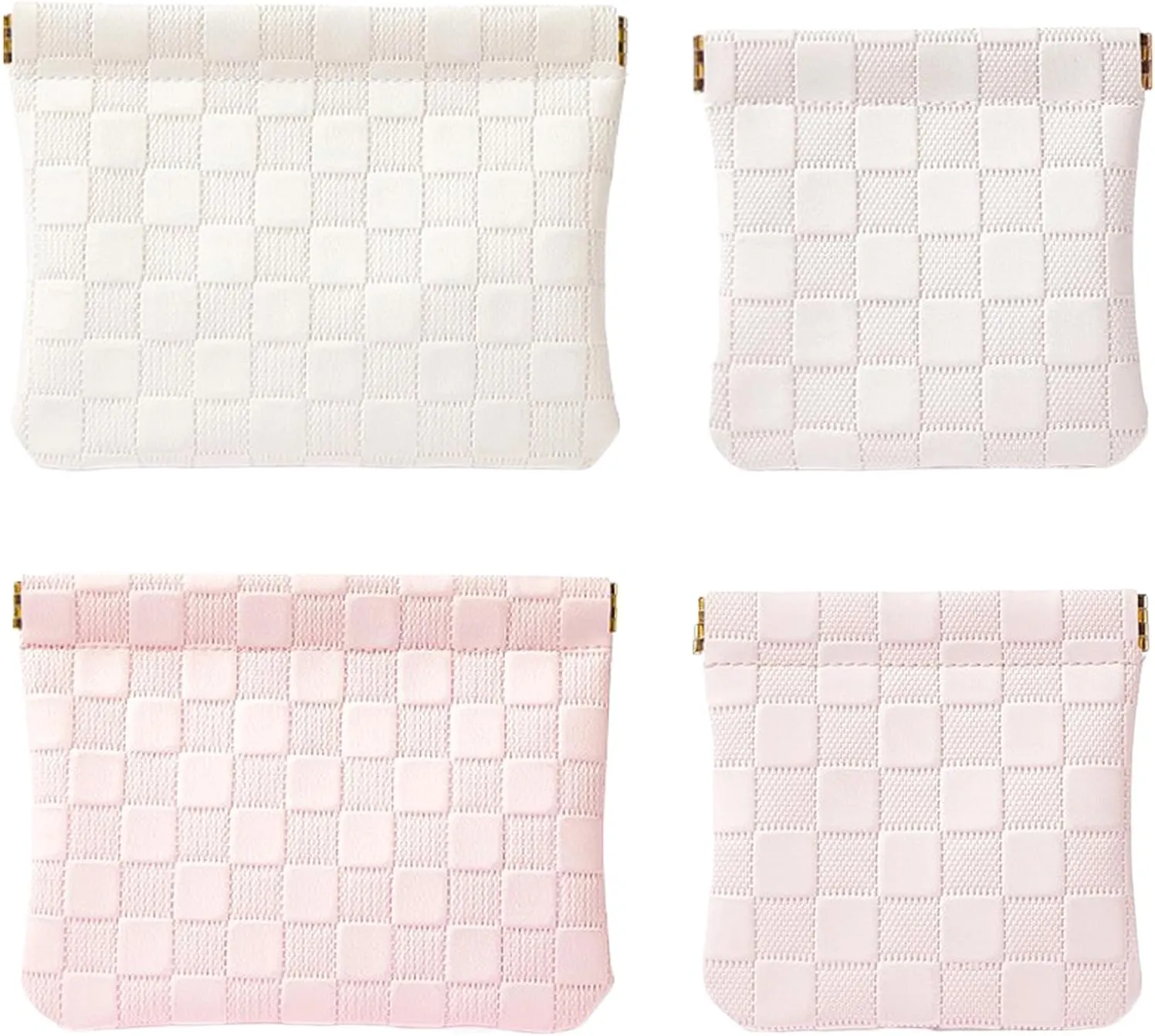 4 Pcs PU Leather Checkered Makeup Bag Portable Makeup Bags Waterproof Travel Toiletry Bag for Women Girls Makeup Organizer Bag Small Makeup Bags Travel Coin Purse Accessories Storage Bag (White Pink)