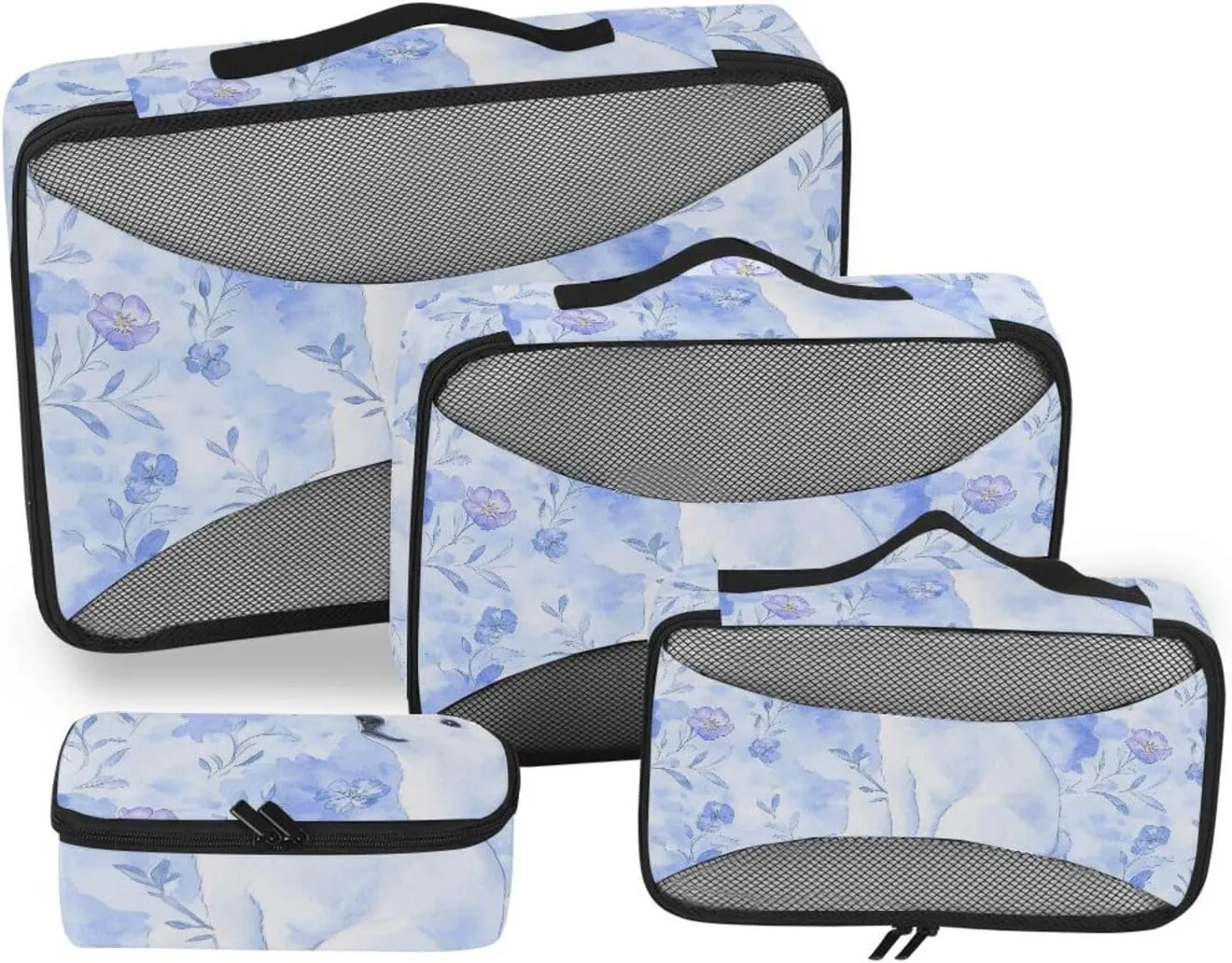 4 Pcs set organizer bags for Mesh Travel Essentials Cute Polar Bear Blue expandable packing cubes for diaper