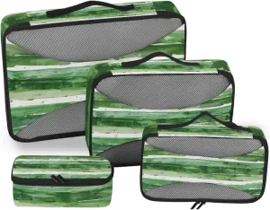 4 Pcs set organizer bags set Mesh Travel Essentials Green and White Horizontal Stripes portable packing cubes for diaper