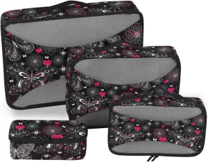 4 Pcs Travel Packing Cubes for Suitcases Butterflies on Black Travel Packing Cubes Visible Luggage Cubes Organizers Suitcase Organizer Bags Set