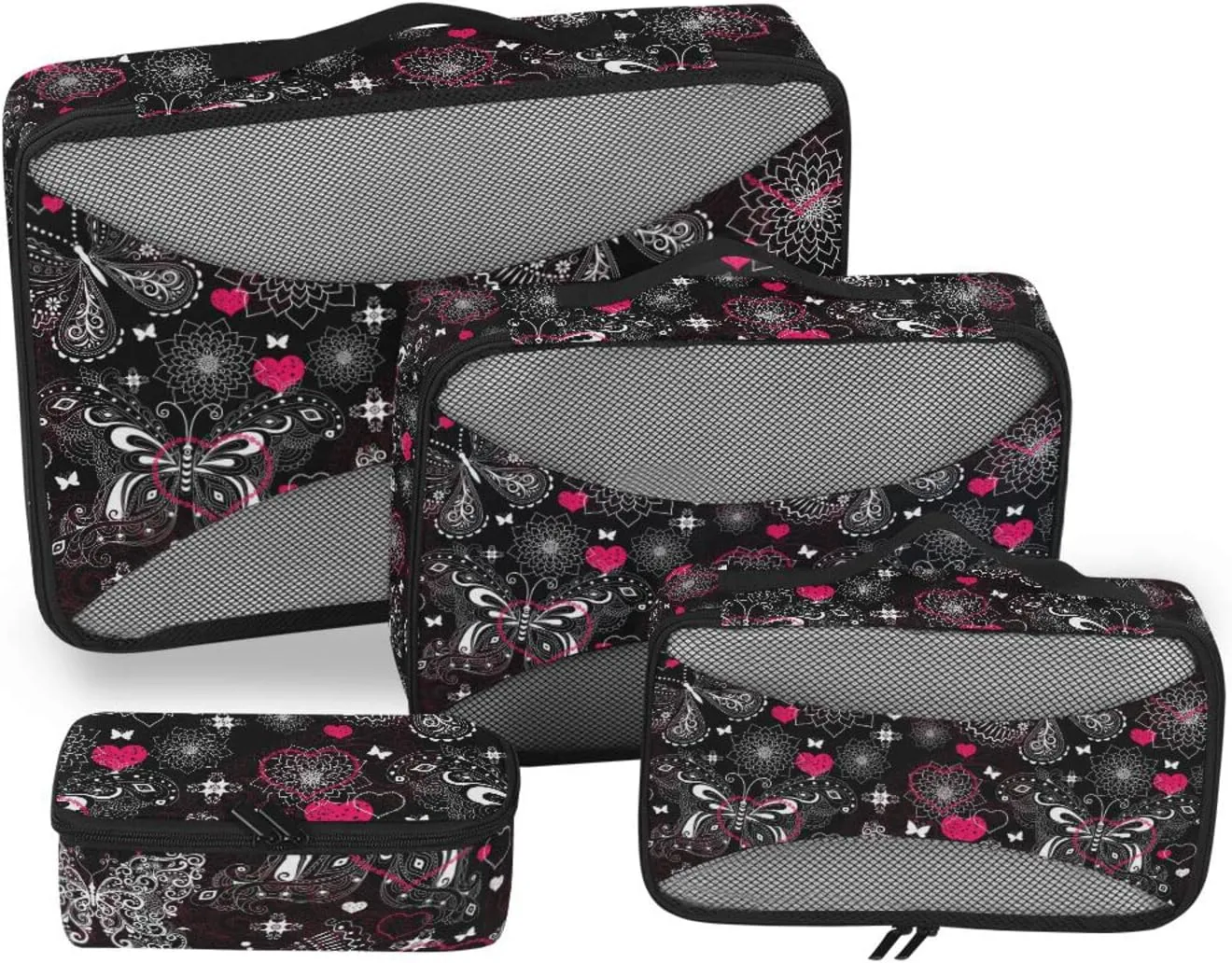 4 Pcs Travel Packing Cubes for Suitcases Butterflies on Black Travel Packing Cubes Visible Luggage Cubes Organizers Suitcase Organizer Bags Set