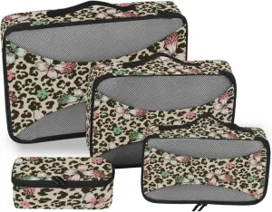 4 Pcs Travel Packing Cubes for Suitcases Butterflys on Leopard Travel Packing Cubes Visible Luggage Cubes Organizers Suitcase Organizer Bags Set