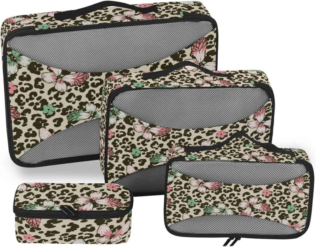 4 Pcs Travel Packing Cubes for Suitcases Butterflys on Leopard Travel Packing Cubes Visible Luggage Cubes Organizers Suitcase Organizer Bags Set