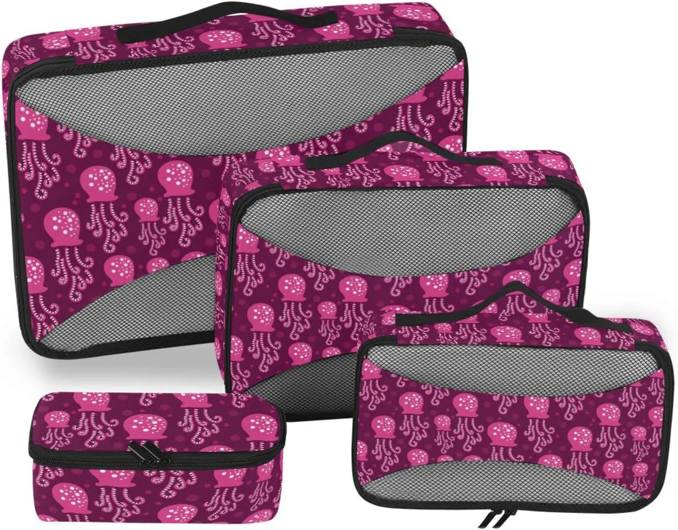 4 Pcs Travel Packing Cubes for Suitcases Cute Jellyfish Travel Packing Cubes Visible Luggage Cubes Organizers Suitcase Organizer Bags Set