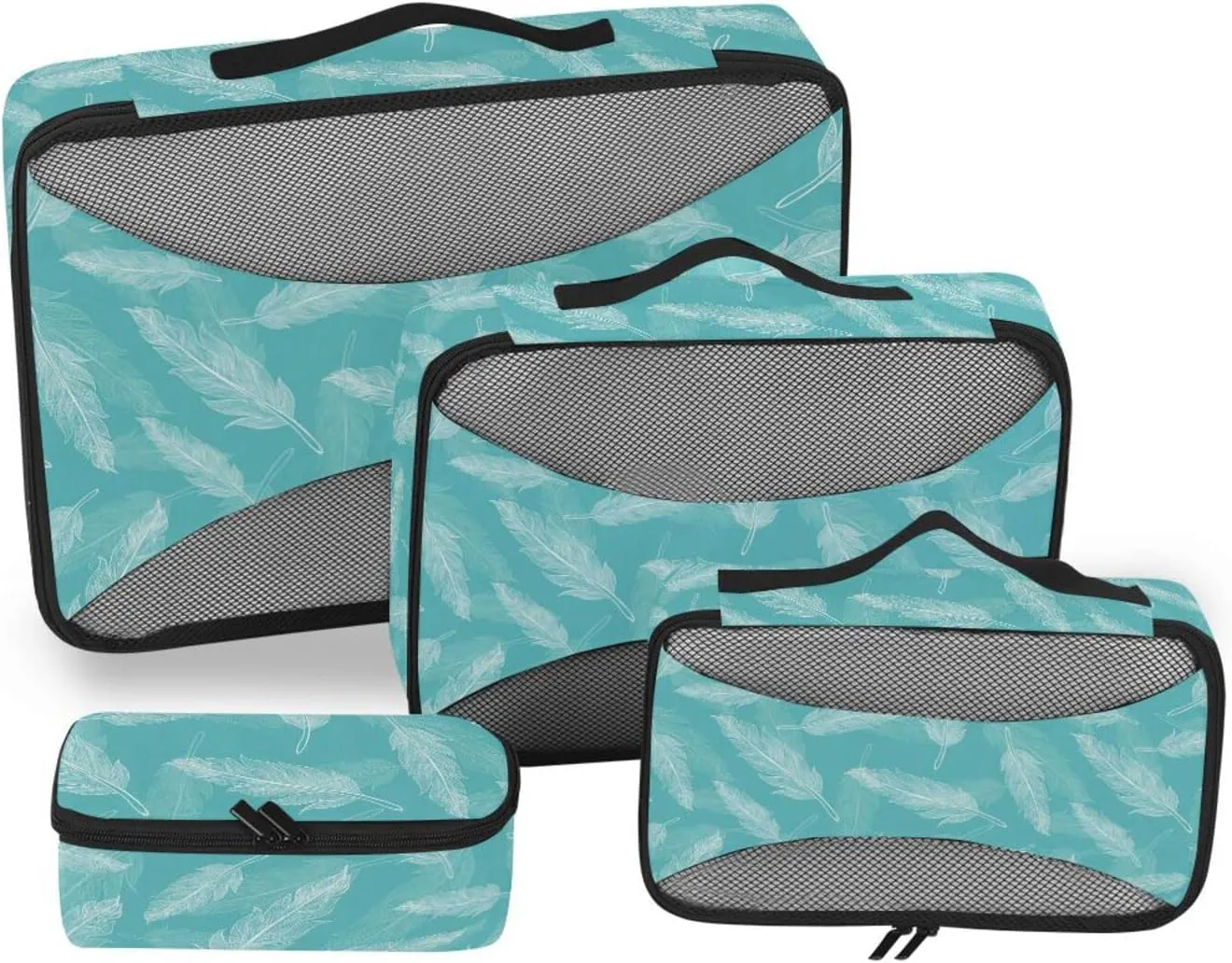 4 Pcs Travel Packing Cubes for Suitcases Feather Cyan Travel Packing Cubes Visible Luggage Cubes Organizers Suitcase Organizer Bags Set