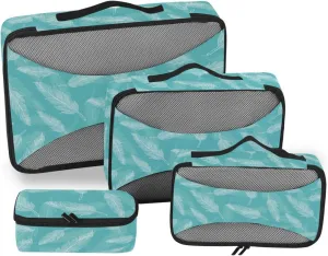 4 Pcs Travel Packing Cubes for Suitcases Feather Cyan Travel Packing Cubes Visible Luggage Cubes Organizers Suitcase Organizer Bags Set