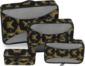 4 Pcs Travel Packing Cubes for Suitcases Gold Butterflies Travel Packing Cubes Visible Luggage Cubes Organizers Suitcase Organizer Bags Set