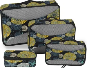 4 Pcs Travel Packing Cubes for Suitcases Seashell Starfish Travel Packing Cubes Visible Luggage Cubes Organizers Suitcase Organizer Bags Set