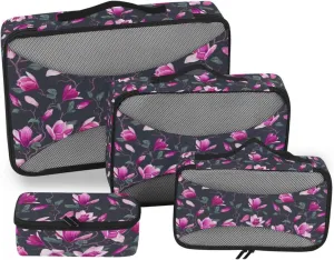 4 Pcs Travel Packing Cubes for Suitcases Vintage Pink Flowers Travel Packing Cubes Visible Luggage Cubes Organizers Suitcase Organizer Bags Set