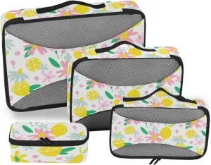 4 Pcs Travel Packing Cubes for Suitcases Yellow Lemon White Travel Packing Cubes Visible Luggage Cubes Organizers Suitcase Organizer Bags Set
