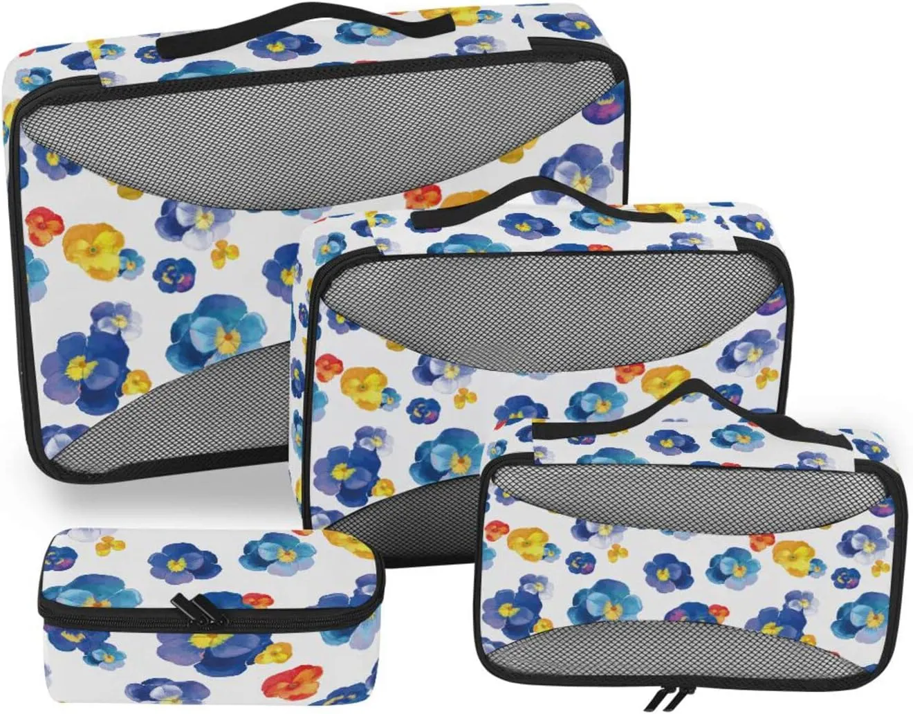 4 Pcs Travel Packing Cubes for Suitcases Yellow Red Blue Flowers Travel Packing Cubes Visible Luggage Cubes Organizers Suitcase Organizer Bags Set