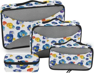 4 Pcs Travel Packing Cubes for Suitcases Yellow Red Blue Flowers Travel Packing Cubes Visible Luggage Cubes Organizers Suitcase Organizer Bags Set