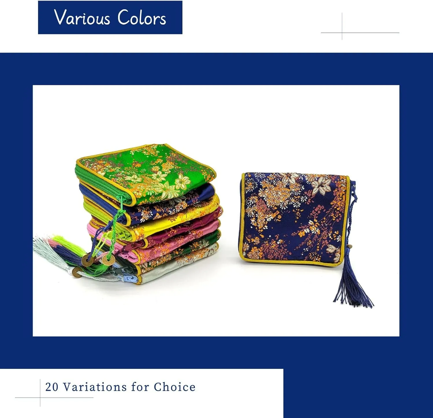 4pc Zipper Jewelry Pouches Brocade Cosmetic Bags Embroidered Coin Purses Wallets for Women