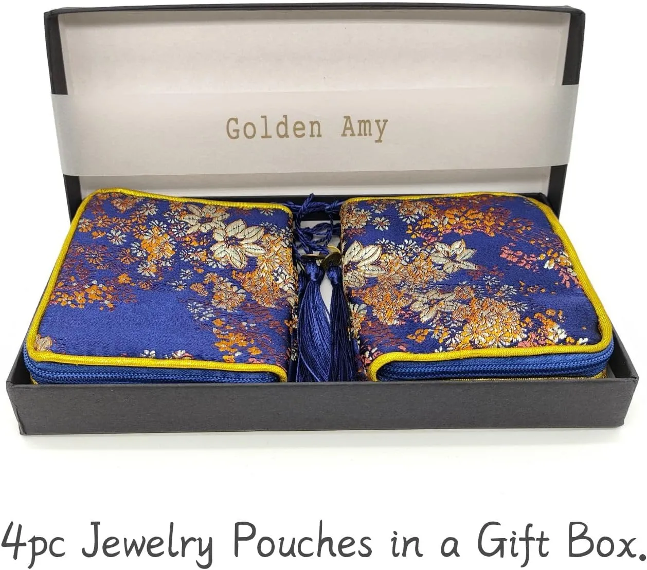 4pc Zipper Jewelry Pouches Brocade Cosmetic Bags Embroidered Coin Purses Wallets for Women