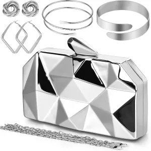 5 Pcs Clutch Purse for Women Evening Prom Purses Metallic Handbag for Wedding Banquet Retro Jewelry Set