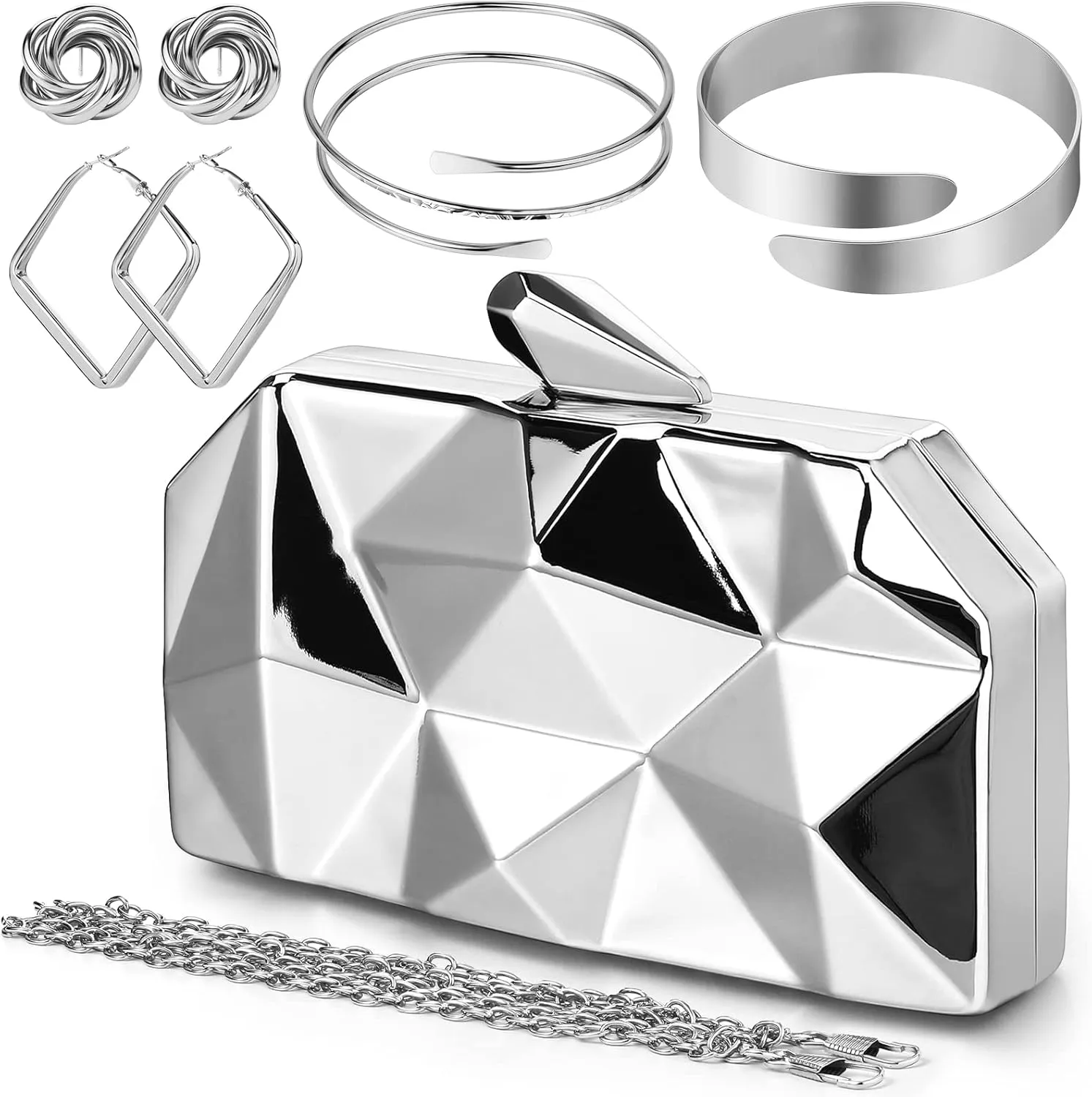 5 Pcs Clutch Purse for Women Evening Prom Purses Metallic Handbag for Wedding Banquet Retro Jewelry Set