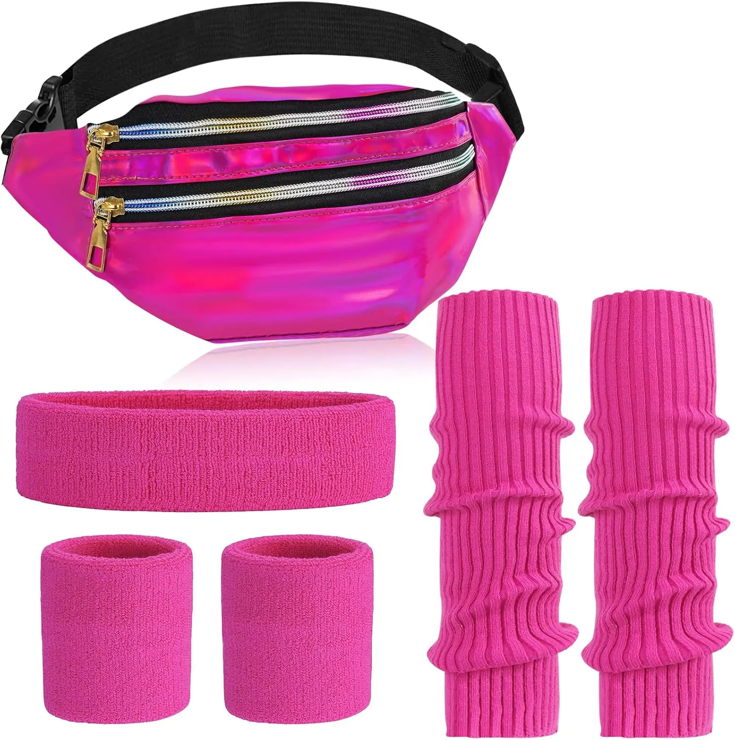 80s Accessories for Women, Leg Warmers 80s Costumes Workout Outfit Holographic Fanny Pack Neon Headband Wristbands
