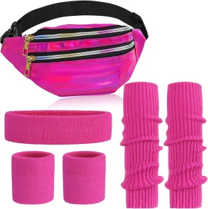 80s Accessories for Women, Leg Warmers 80s Costumes Workout Outfit Holographic Fanny Pack Neon Headband Wristbands