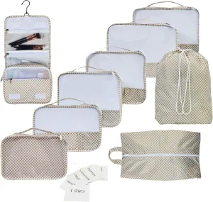 9 Piece Set Packing Cubes - Suitcase Organizer, Cute Packing Cubes, Travel Bag Organizer Luggage, Toiletry & Makeup Bag, Gifts for Women, Teachers and Gradutes-Gingham