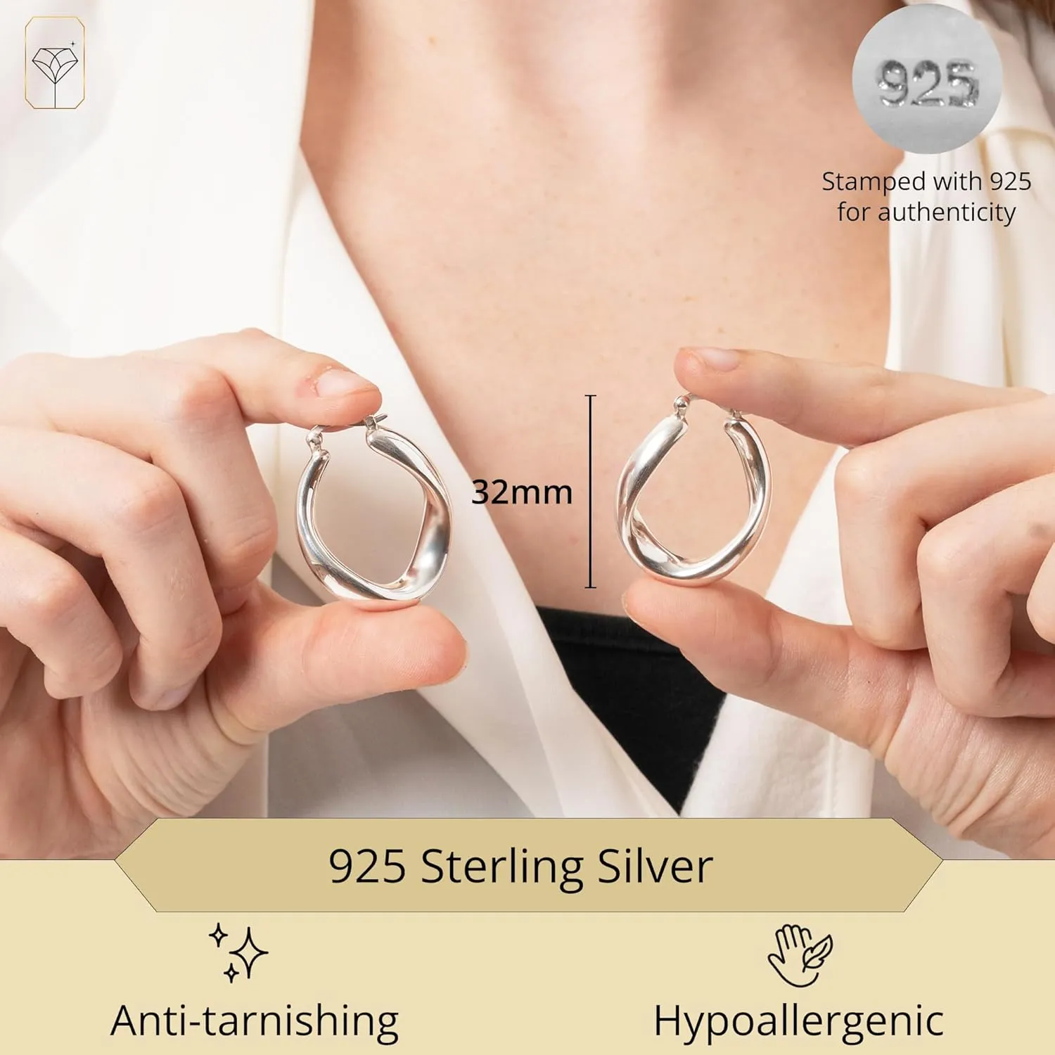 925 Sterling Silver Chunky Hoop Earrings for Women | Lightweight Hypoallergenic Hoop Earrings for Women with Click Tops | Anti Tarnish Silver Earrings Hoops in Various Styles by MAX   STONE
