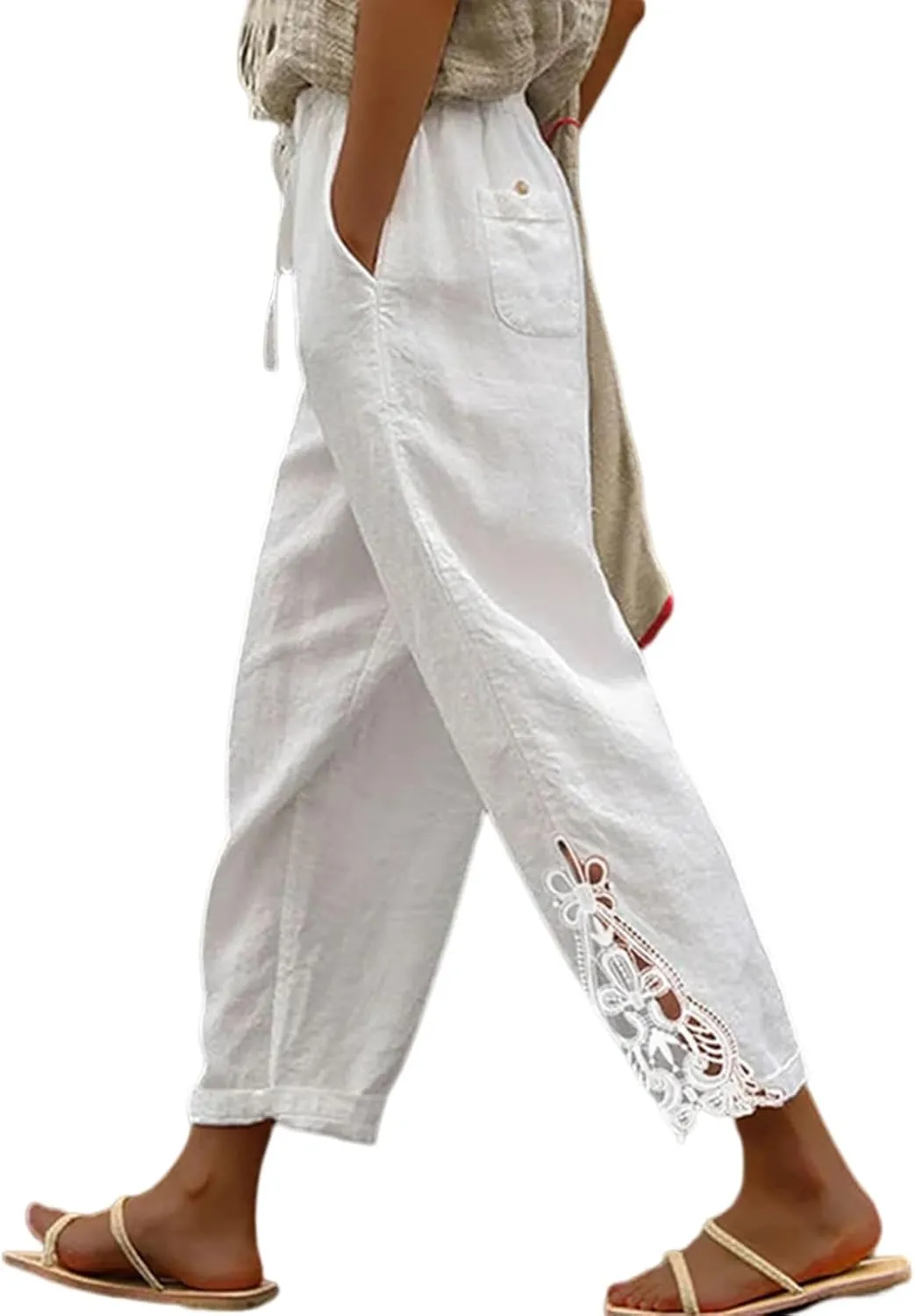 Acelitt Women Casual Lightweight Drawstring Elastic Waist Pants with Pockets, S-XXL