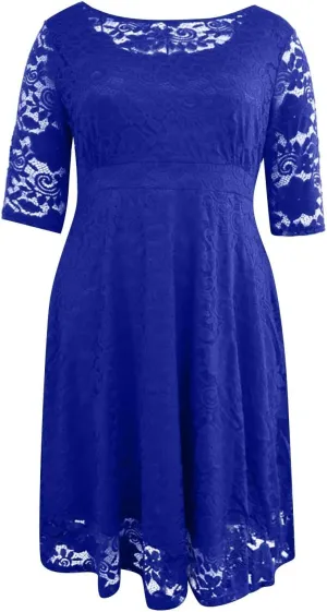 ADHOWBEW Formal Dresses for Women Plus Size Lace Chiffon Dress Elegant Long Sleeve Midi Dress