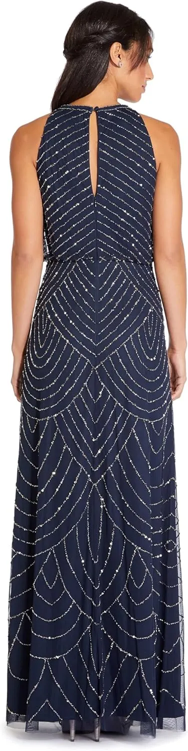 Adrianna Papell Women's Halter Art Deco Beaded Blouson Dress
